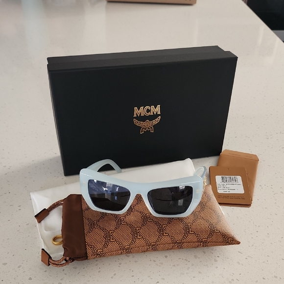 MCM Light Blue Sunglasses with Patterned Pouch